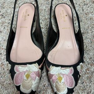 kate spade Black Embroidered Floral Slingback Flats